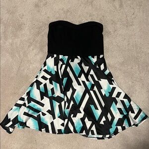 size medium Charlotte russe black, teal, and white strapless mini dress